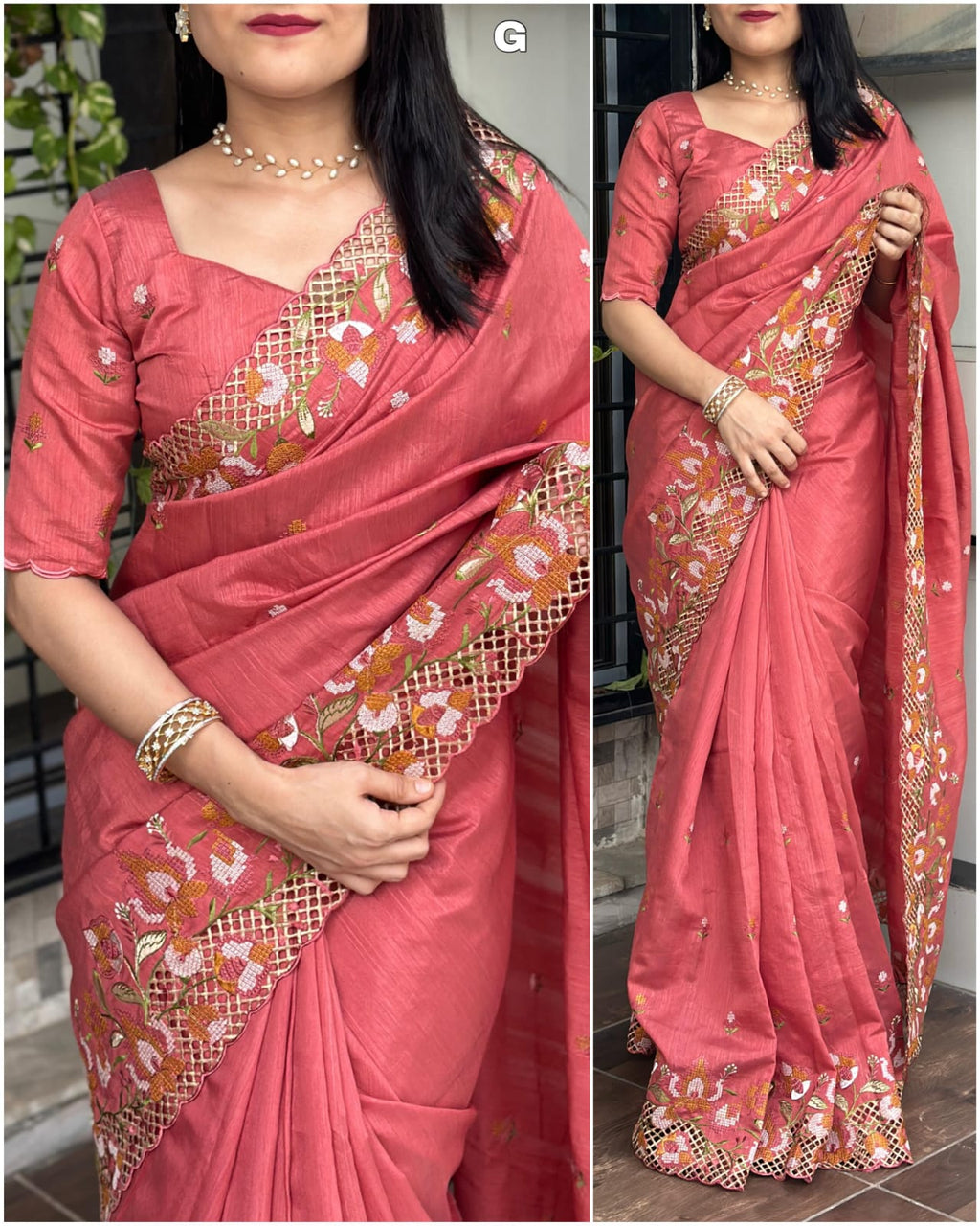 Vibrant Gajri Visca slub silk saree showcasing its unique slub texture.