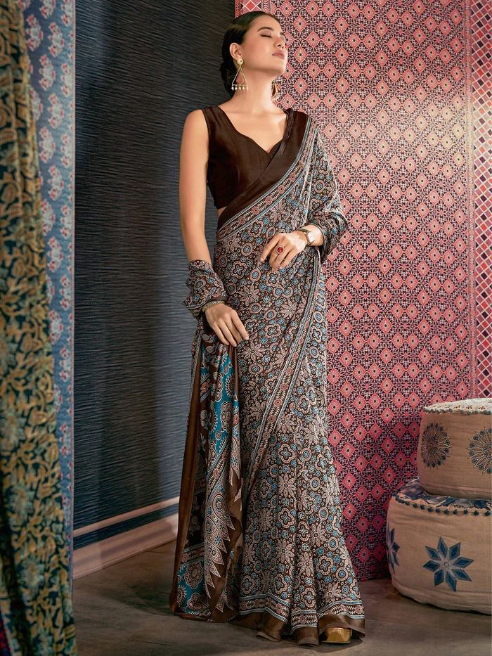 Vibrant Girlish Look Ajrakh Print Saree