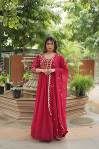 Glamwiz Sequin Red Anarkali Gown With Duppata | TRENDBUY