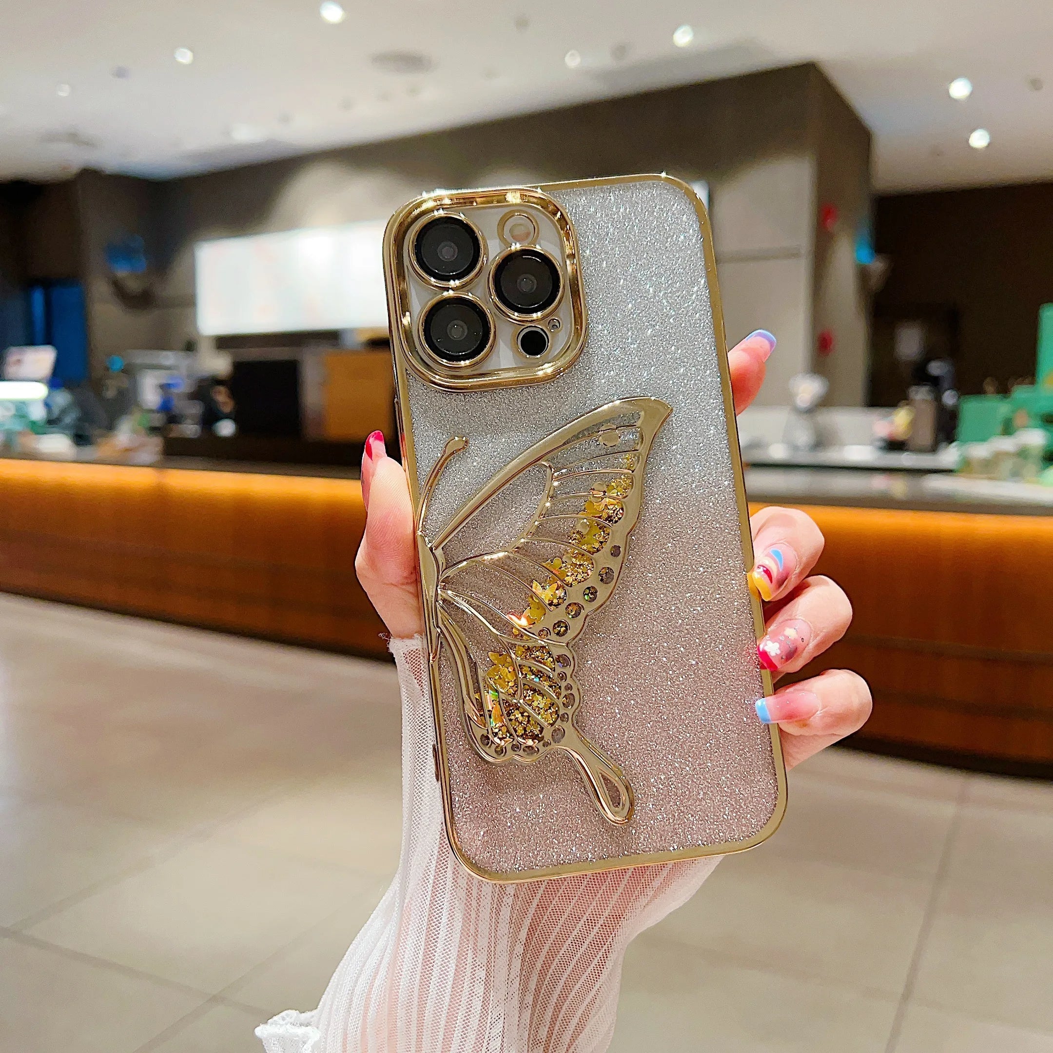 iPhone Glitter Butterfly Shockproof Case - Shimmering Protection Gold