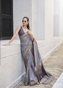 Gray Color Festival Wear Beautiful Border Rayon Silk Saree | TRENDBUY