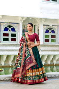 Green Patola Print Tussar Silk Traditional Lehenga Choli | TRENDBUY