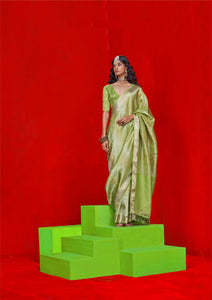 Green Pure Viscose Zari Tissue Saree | TRENDBUY
