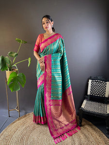Green Silk Zari Woven Partywear Saree | TRENDBUY
