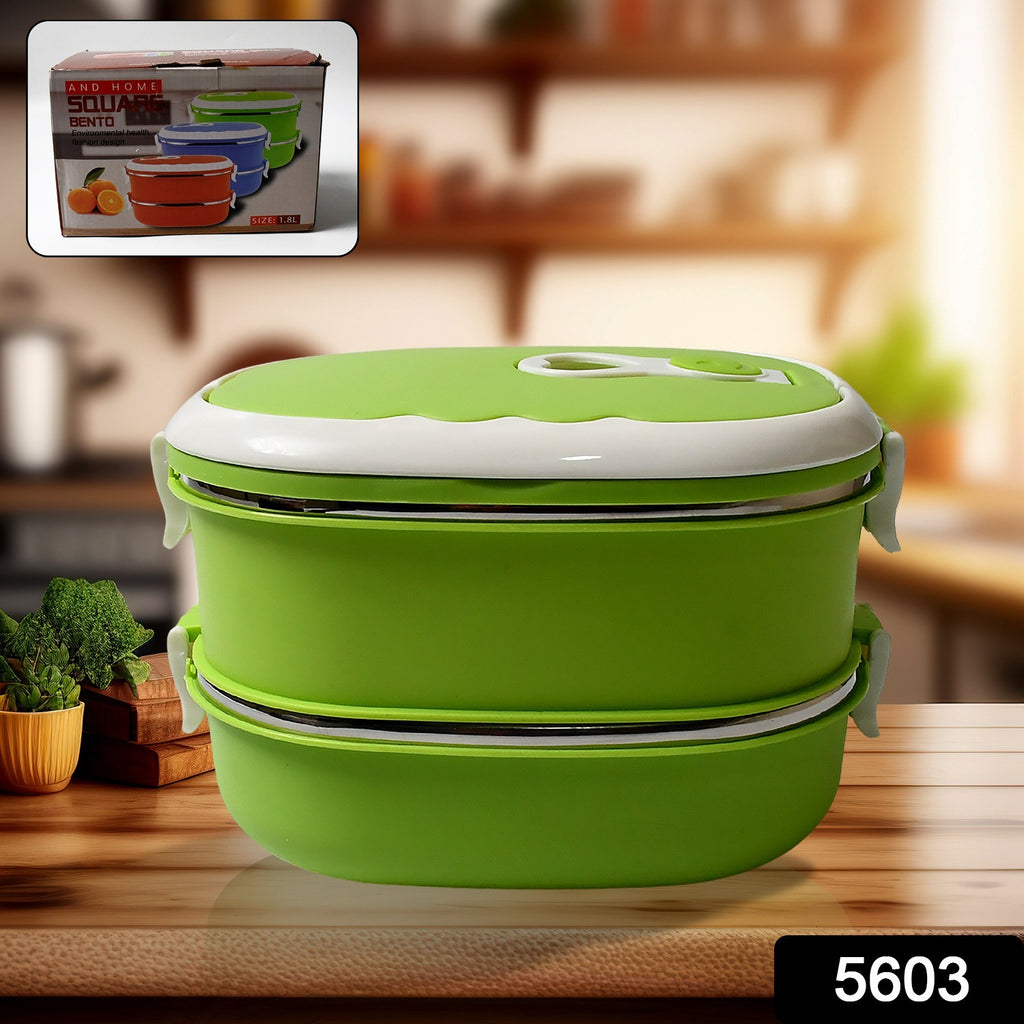 Multi-tiered stainless steel thermal bento lunch box, insulated & leakproof for office & picnic food.