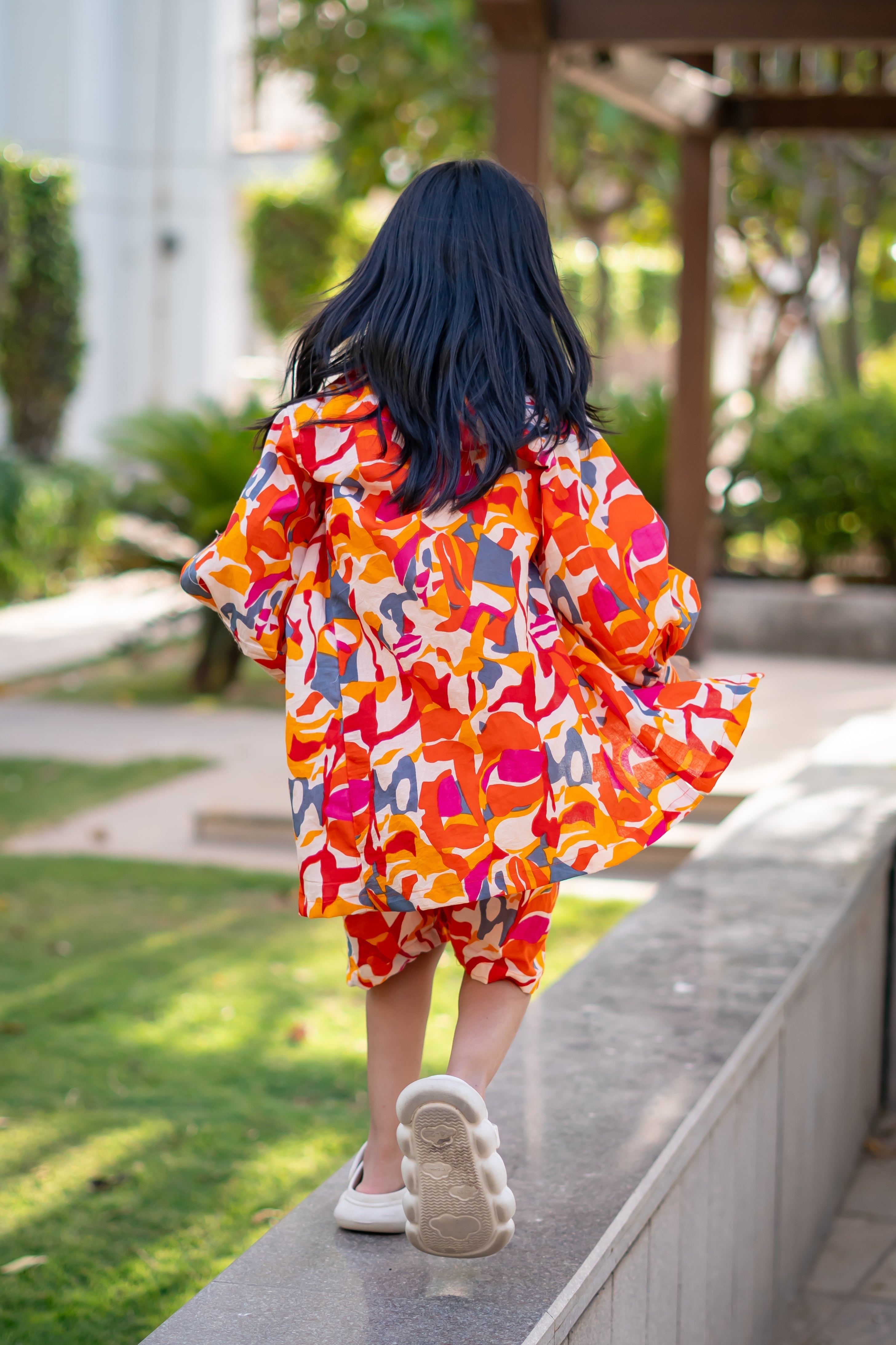 Girls Pure Cotton Printed Resort Wear - Red Orange