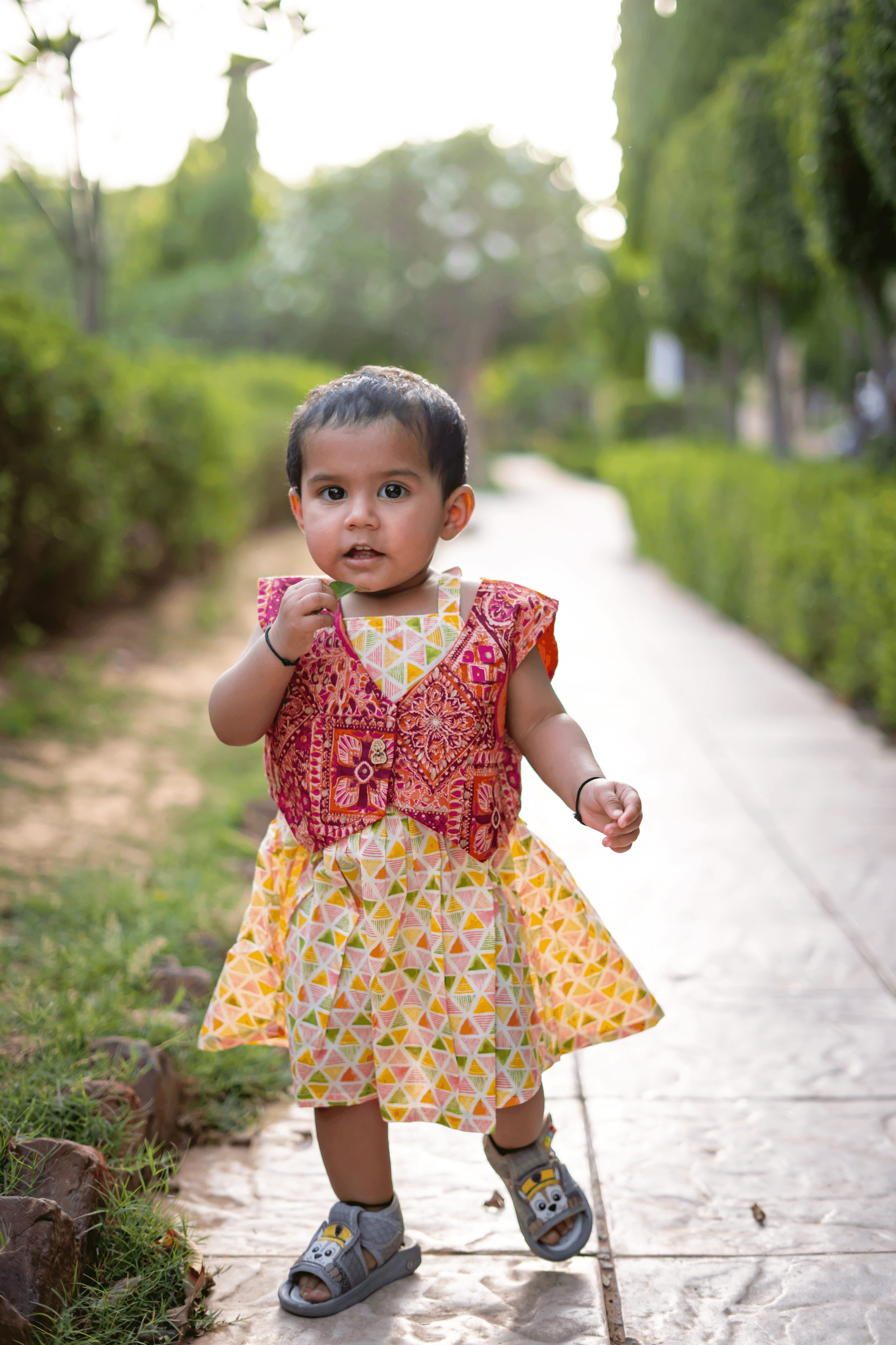 Girls Pure Cotton White Summer Dress - Abstract print