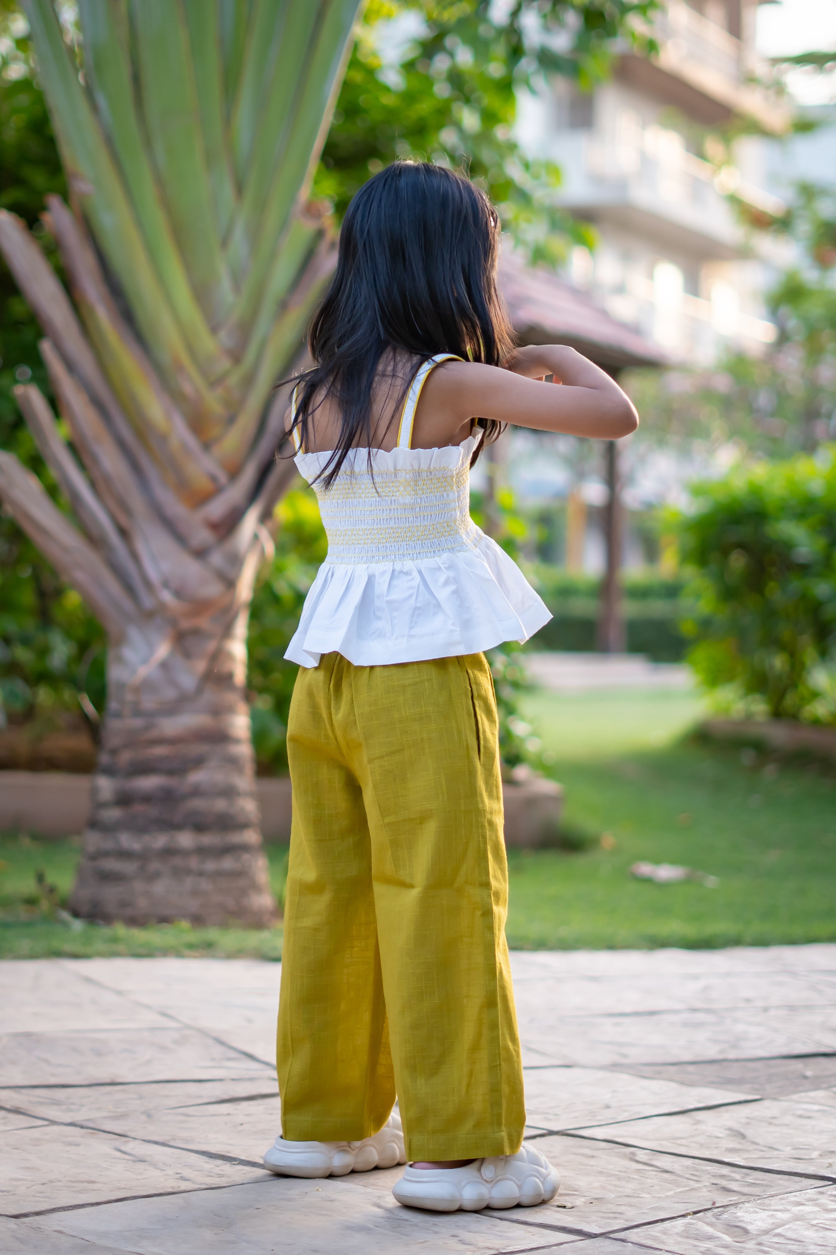 Girls Hawai Smocked Crop Top & Pleated Pants