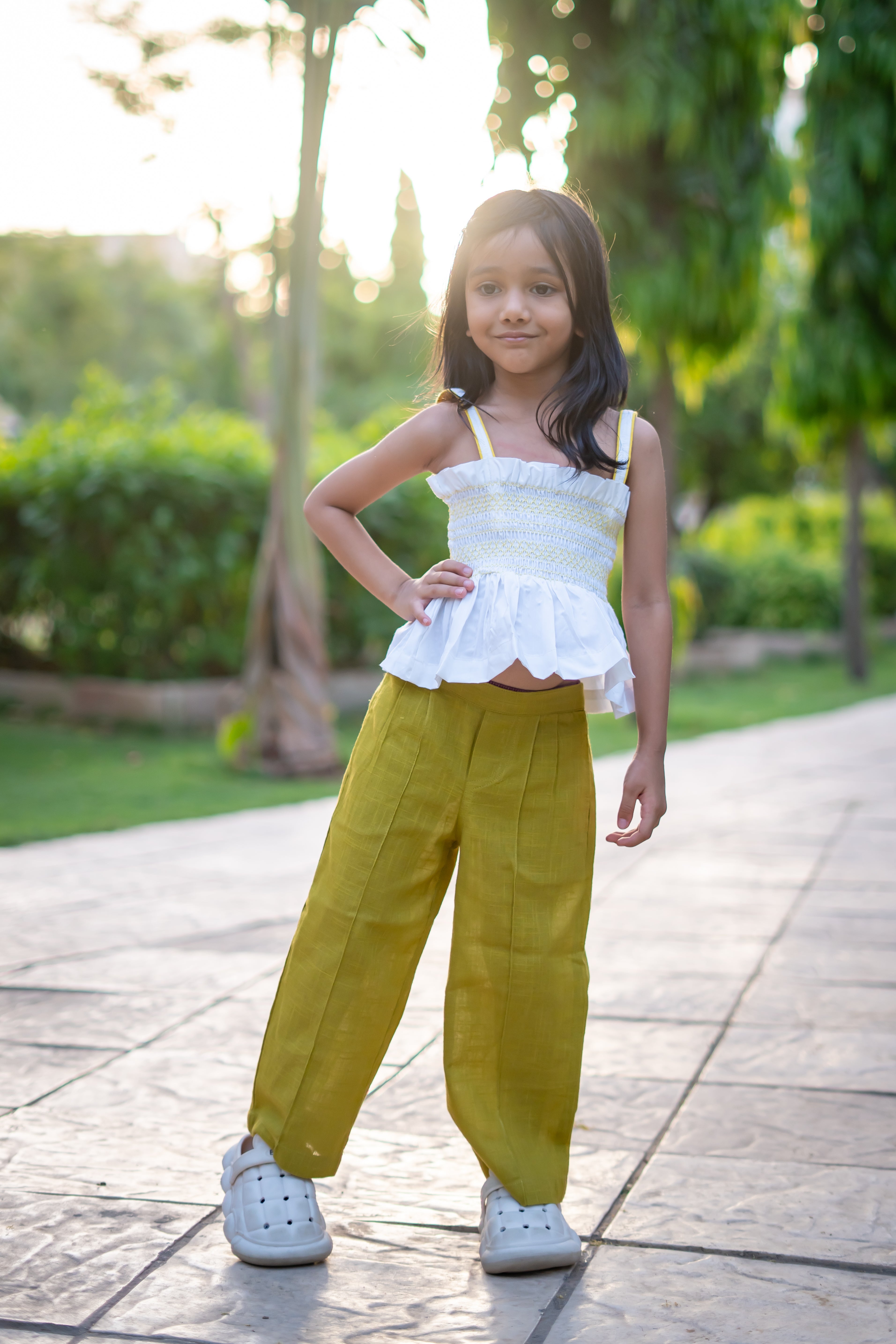 Girls Hawai Smocked Crop Top & Pleated Pants