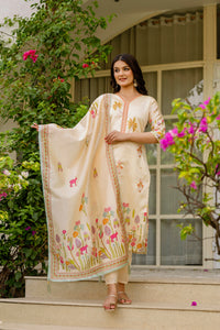 TRENDBUY Women's Elegant Viscose Assam Silk Kurta Set | Embroidered Kurti, Pant & Dupatta | HR-24