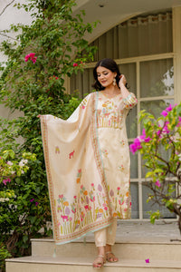 TRENDBUY Elegant Viscose Assam Silk Embroidered Kurta Set with Pant & Dupatta | HR-26 Design