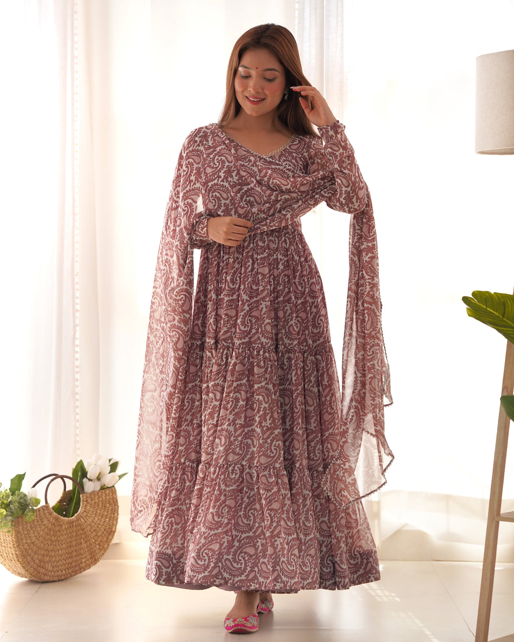 Elegant heavy pure blue Anarkali gown with intricate gold embroidery, matching pant & dupatta set.