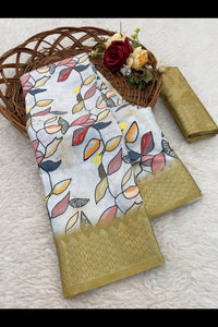 Premium Olive Green Dola Silk Saree with Banarasi Prints and Tassels