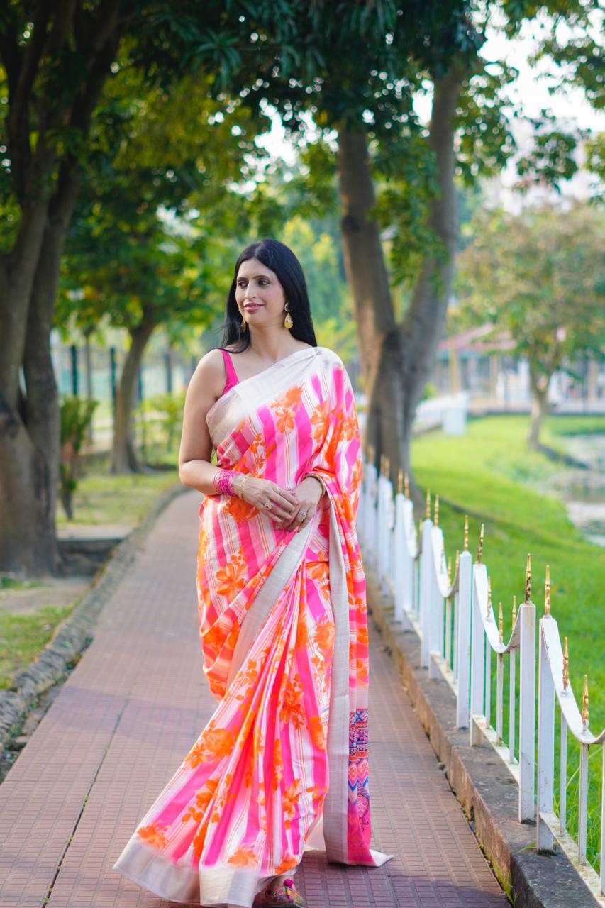 Dola Silk Multicolor printed Saree