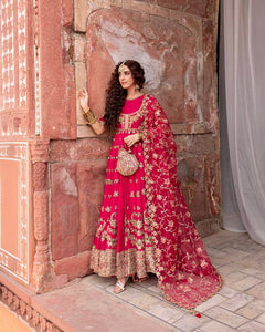 Designer Anarkali Gown | Red Sequins & Embroidery | Georgette Gown | TREND BUY