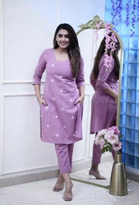Classy Cotton Kurti Pant Set | Embroidery & Manual Work | TREND BUY