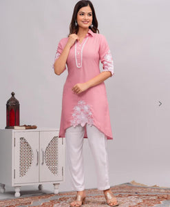 Embroidered Rayon Kurta Pant Set | Gota Detailing | Pink | TREND BUY