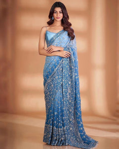 Designer Party Wear Georgette Saree with 7mm Sequence & Embroidery | TREND BUY