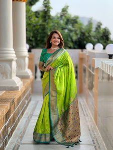 Soft Pethani Silk Saree | Zari & Meenakari Weaving | TrendBuy