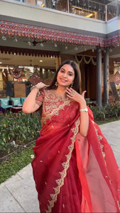 Heavy Organza Silk Saree | Thread & Sequence Work | TrendBuy