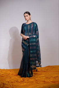 Sequin Embroidered Georgette Saree | Back Patch & Latkan | TrendBuy