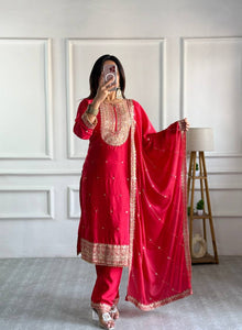 Designer Cosmo Silk Top & Pant Set with Embroidered Dupatta | TREND BUY