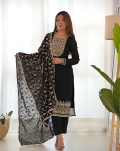 Embroidered Vichitra Silk Kurta Set with Dupatta | TREND BUY