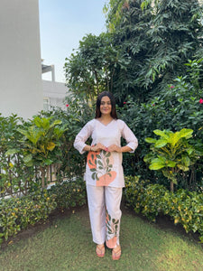 Off-White Cotton Co-ord Set | Digital Print | TREND BUY | M-XXXL