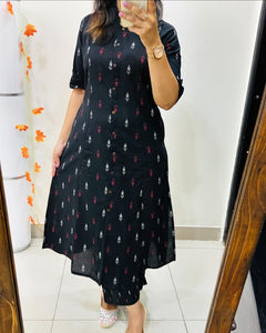 Floral Print Cotton A-line Kurti Palazzo Set | TrendBuy