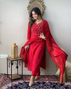 Festive Rayon Slub Kurti Pant Dupatta Set | Premium Quality | Trendbuy