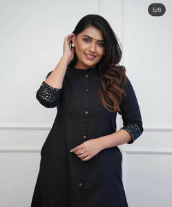 Premium Rayon Stretch Kurti & Pant Set | Mirror Work & Wooden Buttons | Trendbuy
