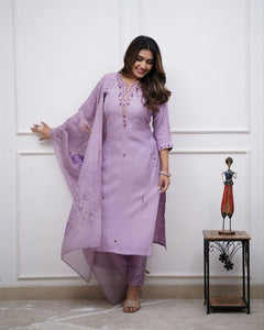 Designer Reyon Slub Embroidered Kurti Pant Set S-3XL | TRENDBUY
