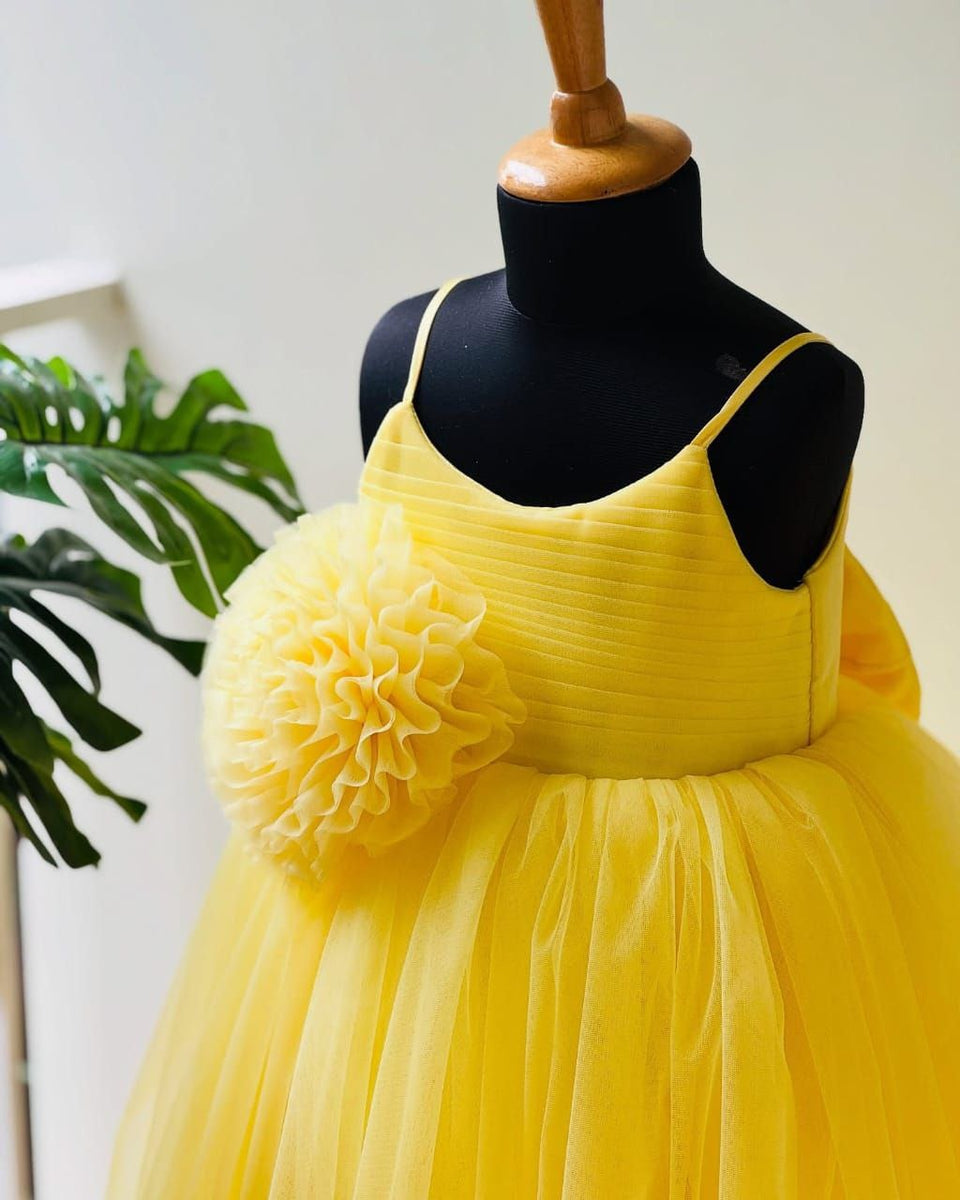 Yellow Heavy Net Princess Gown | Flower & Bow Details |... – TREND BUY