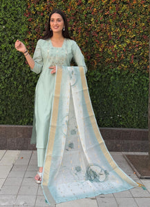 Premium Roman Silk Kurti with Chanderi Dupatta | Handwork | TREND BUY