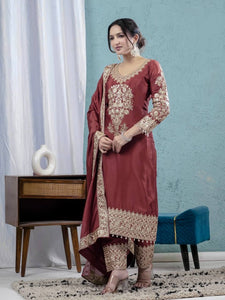 Chinnon Silk Embroidery Suit | Festive Wear | TREND BUY