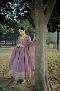 Heavy Chinon Silk Gown Set | Embroidery & Sequins | TREND BUY