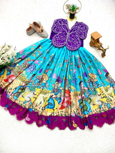 Kids' Chinnon Silk Gown | Embroidered & Digital Print | 2-15 Yrs | TREND BUY