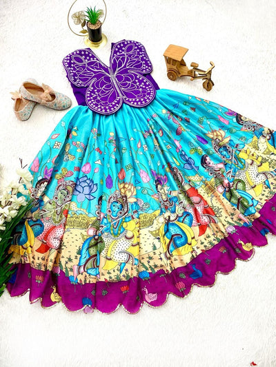 Kids' Chinnon Silk Gown | Embroidered & Digital Print | 2-15 Yrs | TREND BUY