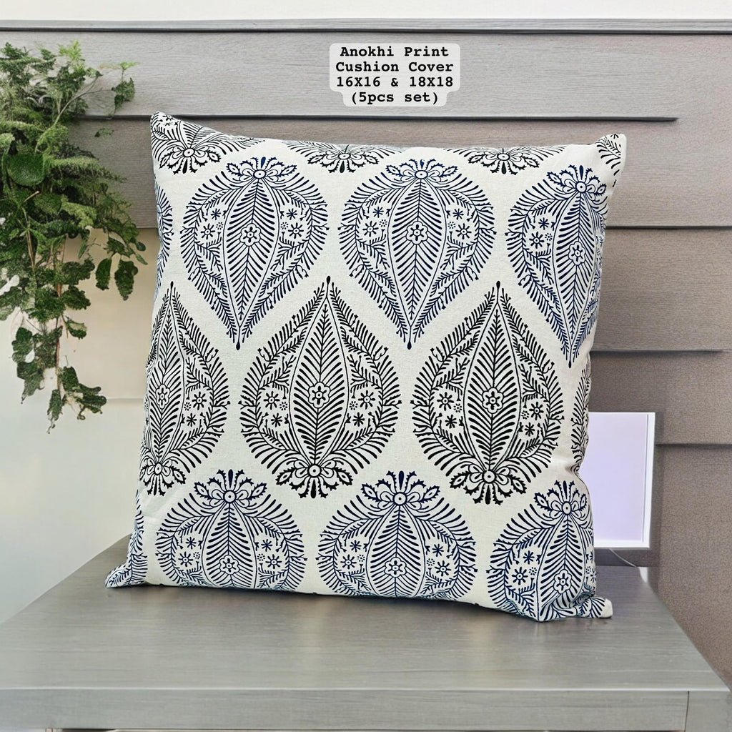 Jaipuri Anokhi Print 100% Cotton Cushion Cover Collection, Set of 5