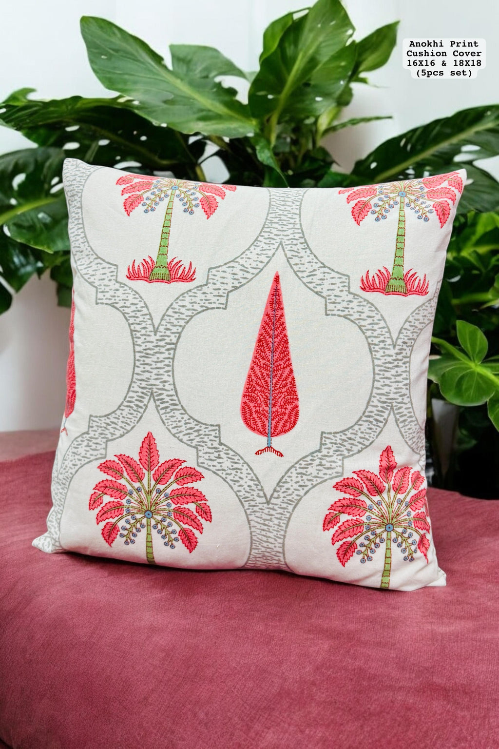 Vibrant 5-piece Jaipuri print cotton cushion cover set, featuring traditional Indian patterns.
