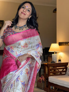 White Pink Silk Saree | TRENDBUY