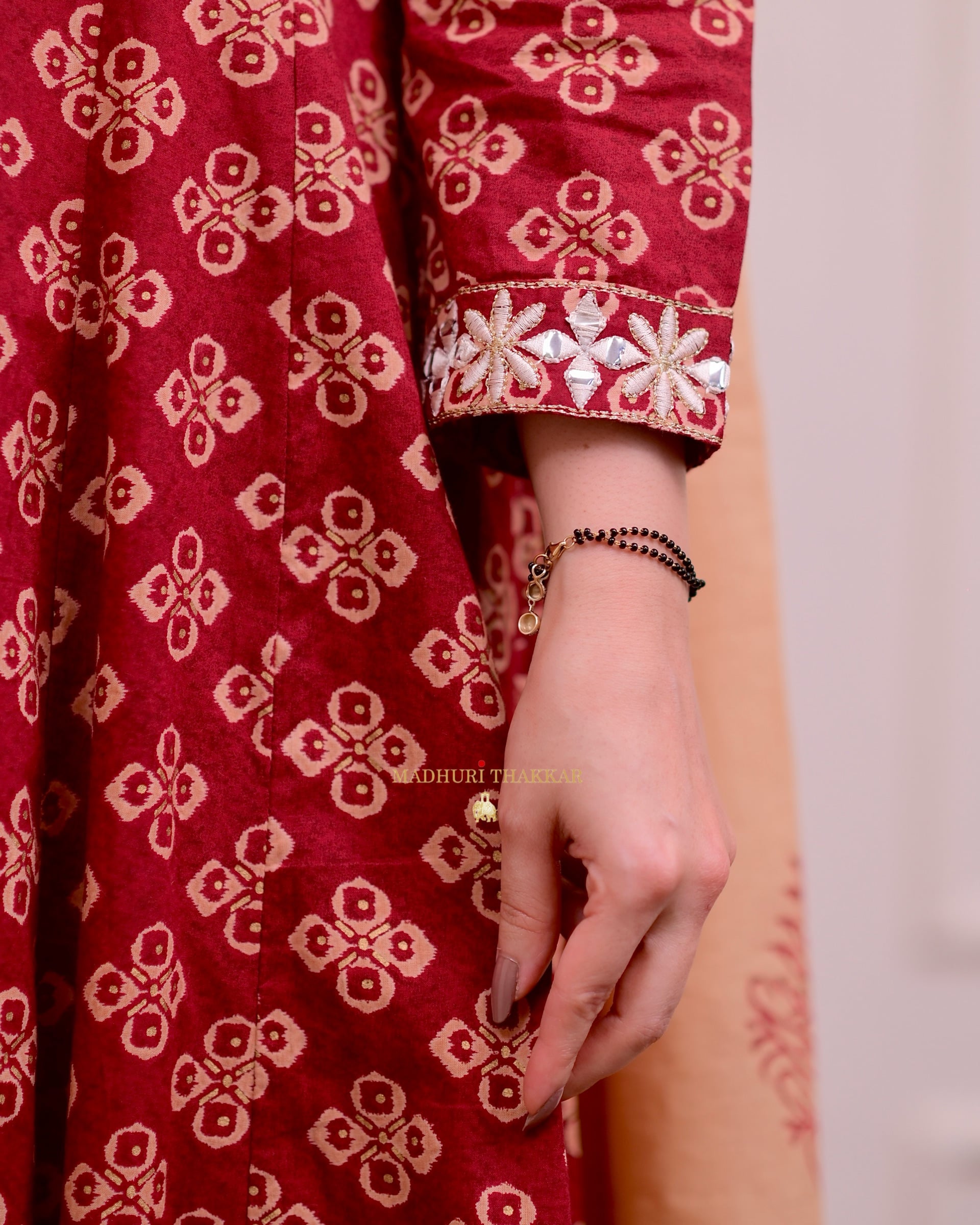 Maroon Handwork Cotton Printed A Line Suit