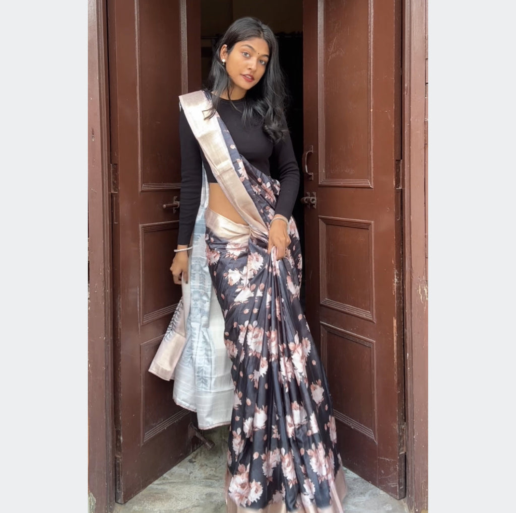 Black Saree with Golden Border