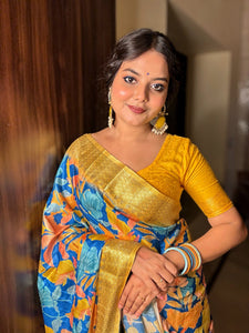 Blue and Yellow Combination Saree | TRENDBUY