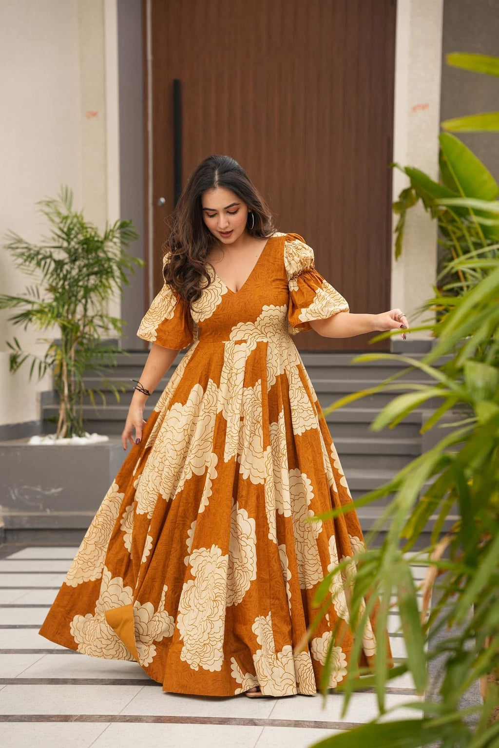 Premium Designer Readymade Gown with Digital Print & Full Inner Lining