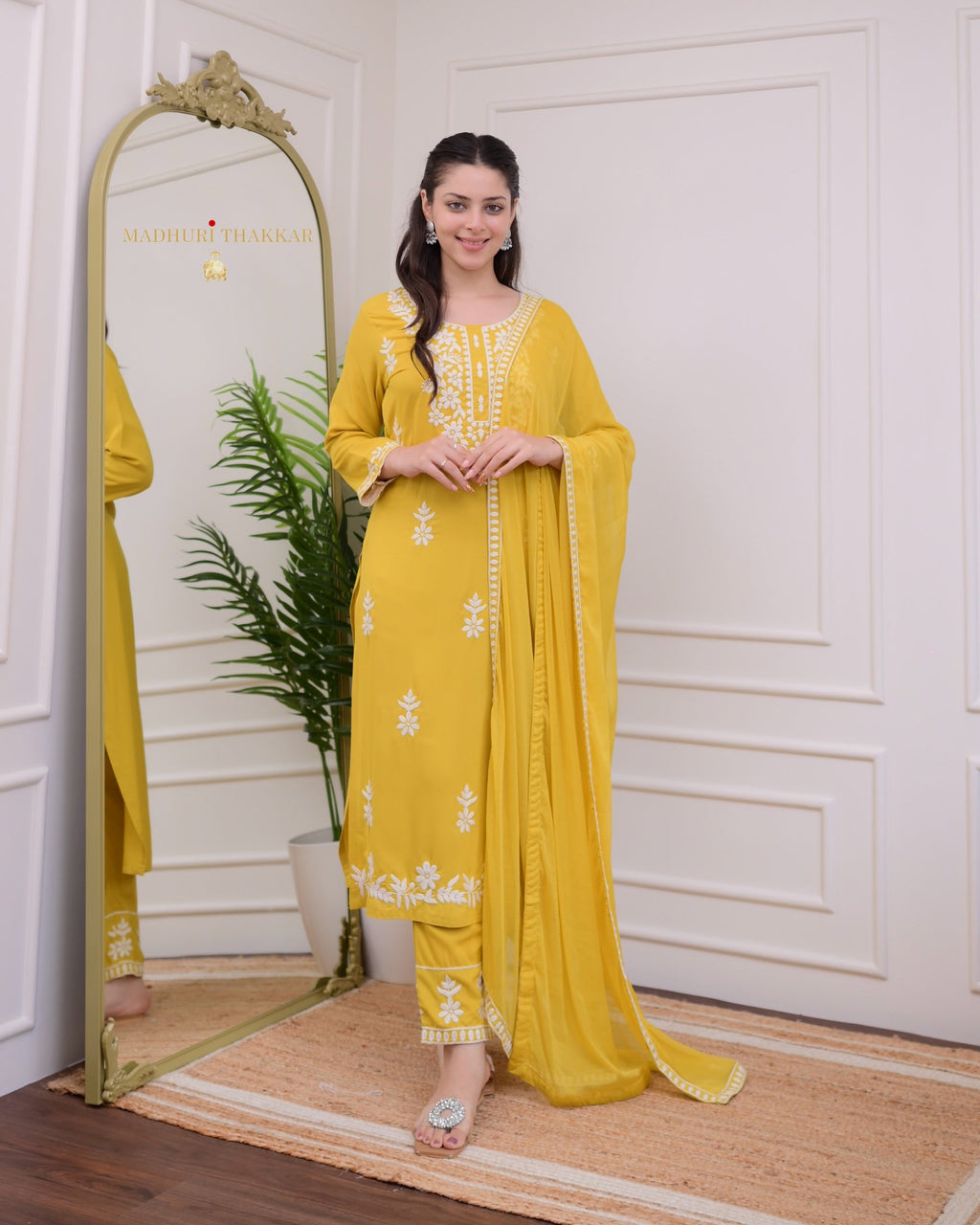 Elegant Kurti Pant Set with Dupatta in Yellow Colour