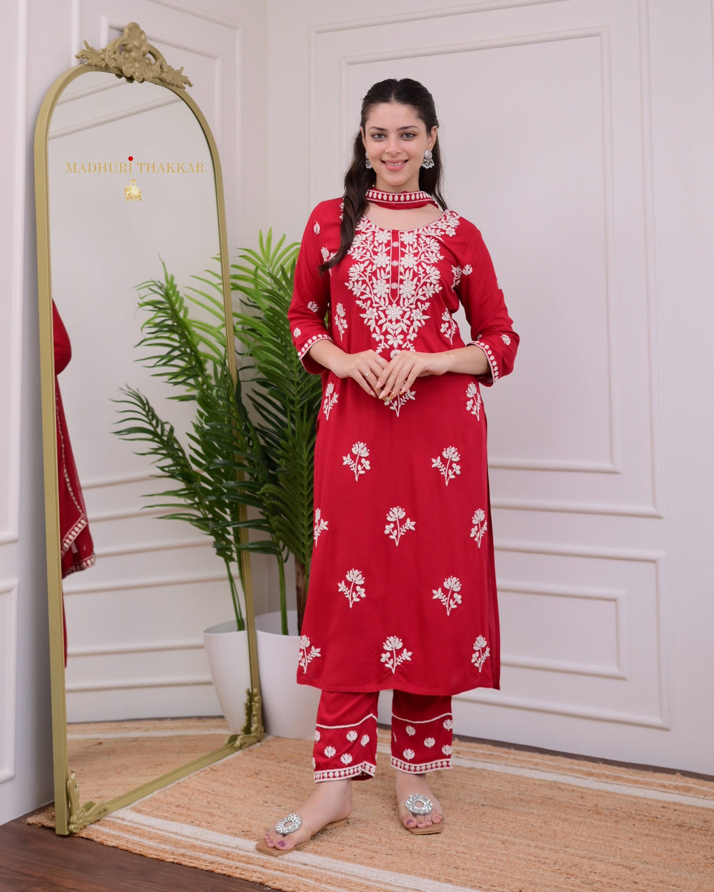 Elegant Red Colour Kurta Set with Cotton Dupatta