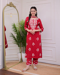 Elegant Red Colour Kurta Set with Cotton Dupatta
