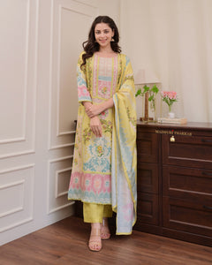 Yellow Muslin Suit Set | Embroidery & Floral Prints (Newly Launched) | TREND BUY
