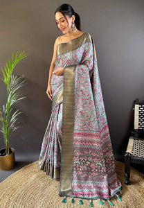 Sky Assam Silk Kalamkari Printed Saree | TRENDBUY